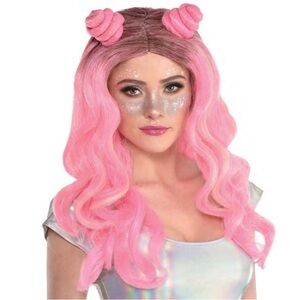 Pink space bun wig